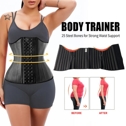 Curvy Waist SA latex waist trainer back view with hook closures