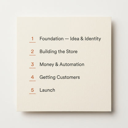 Copy My Store ebook table of contents — five-part store-building roadmap, Curvy Waist SA