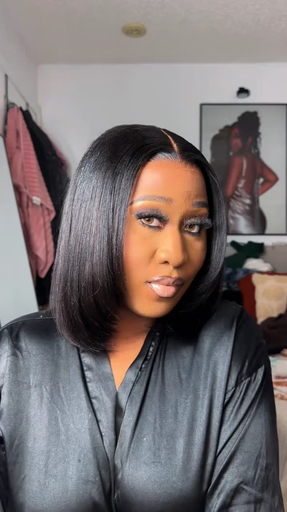 Curvy Waist SA 10 inch human hair bob wig customer photo - bedroom selfie black robe
