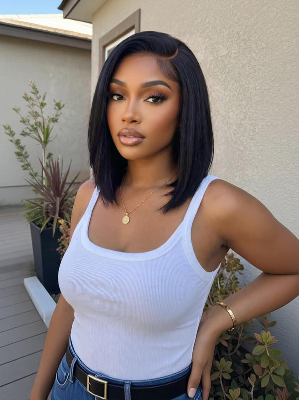 Curvy Waist SA 10 inch human hair bob wig customer photo - outdoor patio white tank
