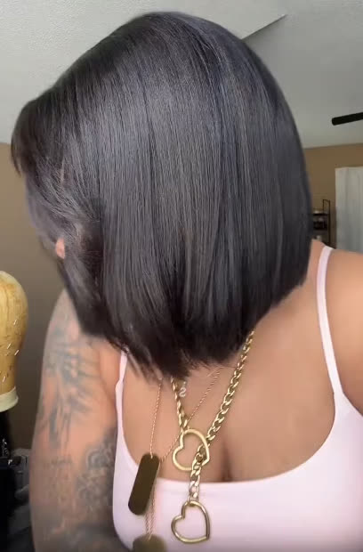 Curvy Waist SA 10 inch human hair bob wig customer photo - side view tattoo necklaces
