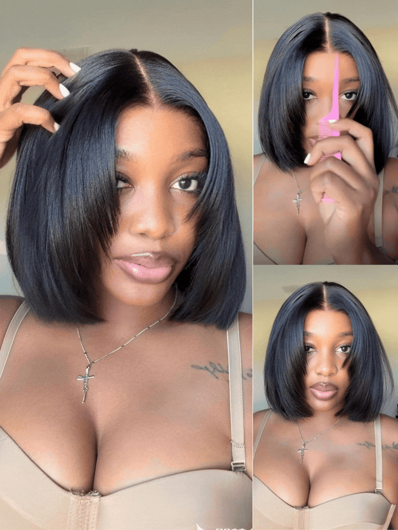 Curvy Waist SA 10 inch human hair bob wig customer styling clip 1