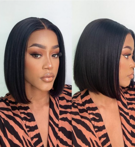 Curvy Waist SA 10 inch human hair bob wig front and side profile on model